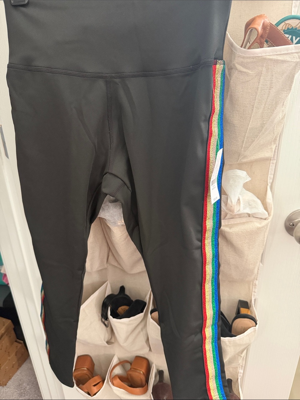 Kids Black Leggings with Rainbow Side Stripe